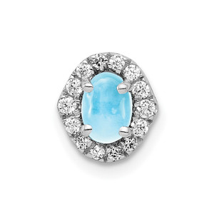14k White Gold Diamond and Cabochon .73 Blue Topaz Pendant