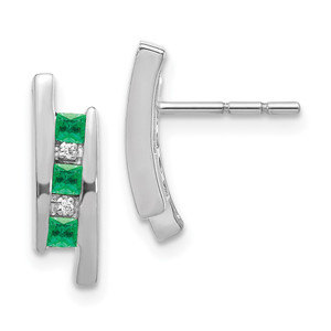 14k White Gold Diamond and Emerald Earrings - EM-9C213C5D-3448