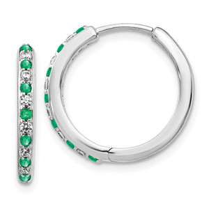 14k White Gold Diamond and Emerald Hinged Hoop Earrings - EM-FB25CEDD-4943