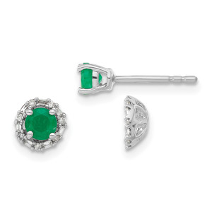 14k White Gold Diamond and Emerald Stud w/ Jacket Earrings - EM-0BCF0E5B-3248