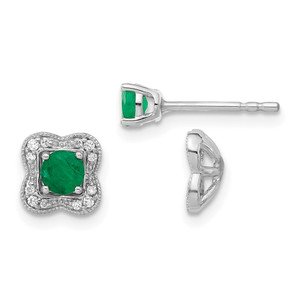 14k White Gold Diamond and Emerald Stud w/ Jacket Earrings - EM-D7BC2F64-5227
