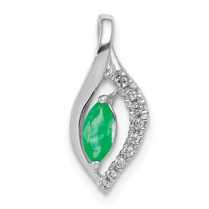 14k White Gold Diamond and Marquise Emerald Pendant