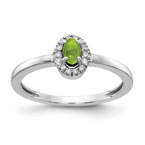 14k White Gold Diamond and Oval Cabochon Peridot Ring