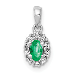 14k White Gold Diamond and Oval Emerald Halo Pendant - PM-3B73FC82-5941