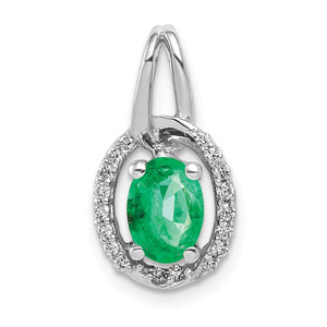 14k White Gold Diamond and Oval Emerald Pendant - PM-F43168BD-4294