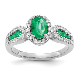 14k White Gold Diamond and Oval Emerald Ring - RM-486214AF-6193