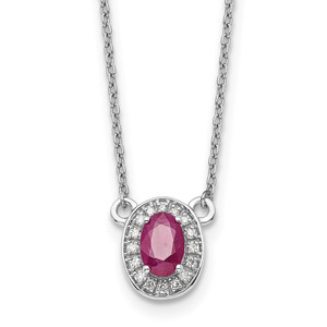 14k White Gold Diamond and Oval Ruby 18 inch Necklace - PM-53E32DDE-9366