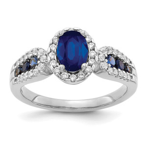 14k White Gold Diamond and Oval Sapphire Ring - RM-EF937C37-1668