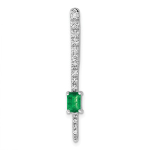 14k White Gold Diamond and Rectangle Emerald Fancy Chain Slide
