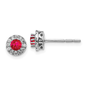14k White Gold Diamond and Ruby Halo Post Earrings - EM-82FB7F10-3618