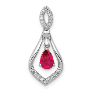 14k White Gold Diamond and Ruby Teardrop Dangle Pendant