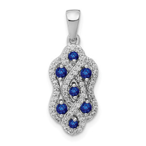14k White Gold Diamond and Sapphire Fancy Twisted Pendant