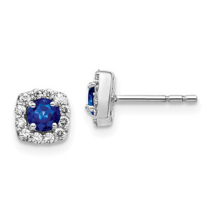 14k White Gold Diamond and Sapphire Square Halo Earrings