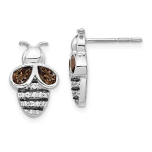 14k White Gold Diamond and Smokey Quartz Bee Earrings