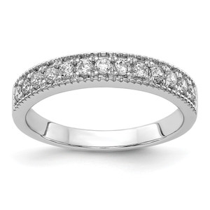 14k White Gold Diamond Beaded Edge Band