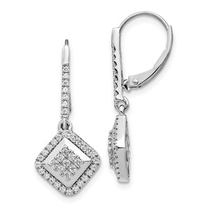 14k White Gold Diamond Cluster Leverback Earrings - EM-D305951F-5562