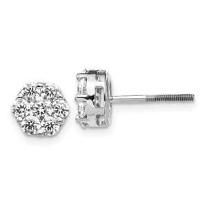 14k White Gold Diamond Cluster Screwback Earrings - EM-6F3D35E3-4271