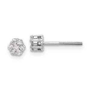 14k White Gold Diamond Cluster Screwback Post Earrings
