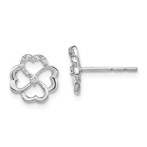 14k White Gold Diamond Fancy Clover Earrings