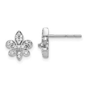 14k White Gold Diamond Fleur de Lis Post Earrings - EM-BC633496-7807