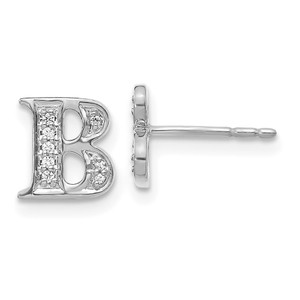14k White Gold Diamond Initial B Earrings - EM-43A13928-2192
