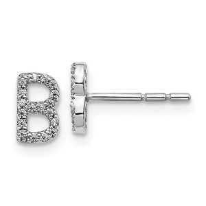 14k White Gold Diamond Initial B Earrings - EM-9B536825-8544