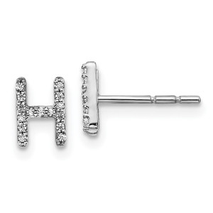 14k White Gold Diamond Initial H Earrings - EM-55B162E4-1515
