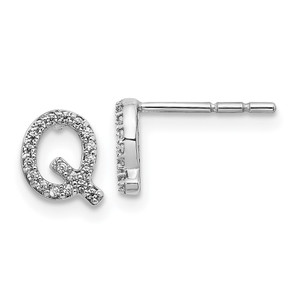 14k White Gold Diamond Initial Q Earrings - EM-F2890444-1598