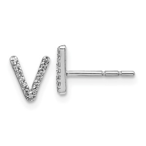 14k White Gold Diamond Initial V Earrings - EM-5E77A1D0-7999