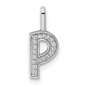 14K White Gold Diamond Letter P Initial Pendant - PM-761229FA-1560