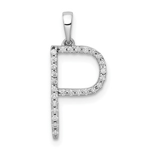 14K White Gold Diamond Letter P Initial Pendant - PM-D78D91D3-5874