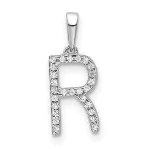 14K White Gold Diamond Letter R Initial Pendant - PM-CEB1F139-6854