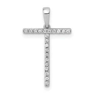 14K White Gold Diamond Letter T Initial Pendant - PM-49829F89-8930