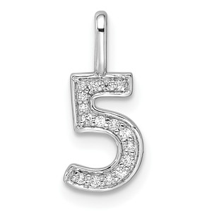 14k White Gold Diamond Number 5 Pendant - PM-63014DA4-5775