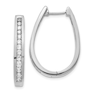 14k White Gold Diamond Oval Hinged Hoop Earrings - EM-AB789669-5884