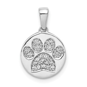 14k White Gold Diamond Paw Print in Circle Pendant
