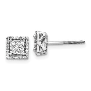 14k White Gold Diamond Square Screw Back Post Earrings - EM-8C6E71C3-6180