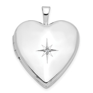 14K White Gold Diamond Star 20mm Heart Locket
