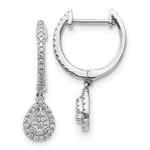 14k White Gold Diamond Teardrop Hinged Hoop Earrings