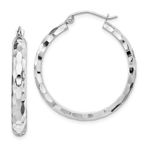 14k White Gold Diamond-cut Hoop Earrings - TF-2607EBBF-6147