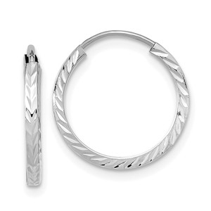 14k White Gold Diamond-cut Square Tube Endless Hoop Earrings - TF-997BC9FB-6616
