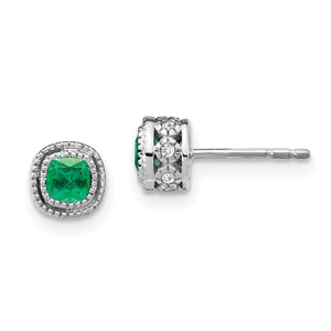 14k White Gold Emerald and Diamond Earrings - EM-3D138049-9661