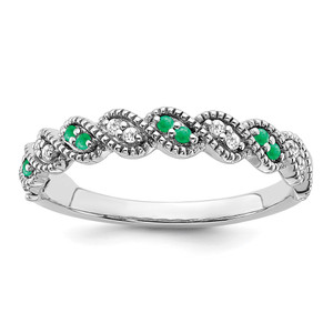 14k White Gold Emerald and Diamond Twist Band