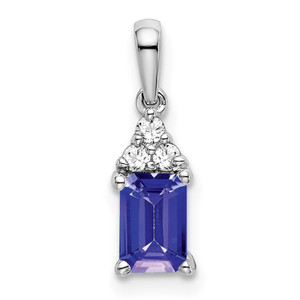 14k White Gold Emerald-shape Tanzanite and Diamond Pendant