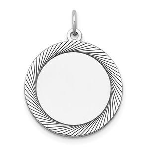 14k White Gold Etched Design .018 Gauge Round Engravable Charm