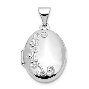14k White Gold Floral 17mm Oval Locket