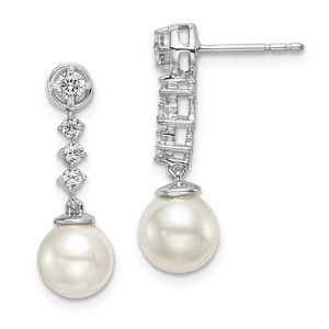14k White Gold Freshwater Cultured Pearl & Diamond Post Earrings - EM-91592F79-2356