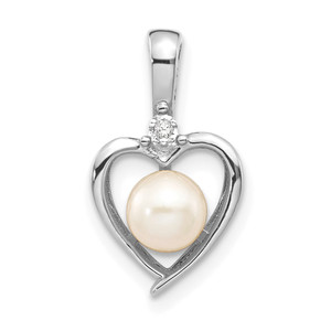14k White Gold FW Cultured Pearl and Diamond Heart Pendant