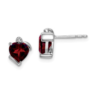 14k White Gold Garnet and Diamond Heart Earrings - EM-54990186-6817