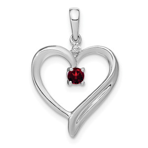 14k White Gold Garnet and Diamond Heart Pendant - PM-8D422A44-8184